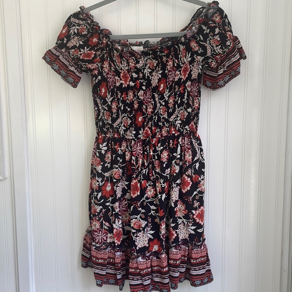 BAND OF GYPSIES floral smocked bodice ruffled sleeve mini dress with pockets XS - Picture 2 of 12